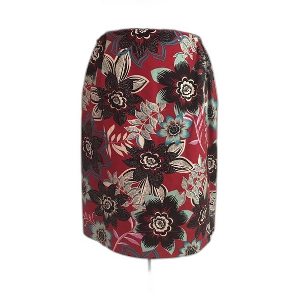 Talbots Red & Black Floral Print Pencil Skirt Women Size 14W Knee Length Cotton - Picture 10 of 11